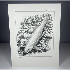 Susan’s Brookie Black And White Trout Print Limited Edition Of 300 Vic Erickson